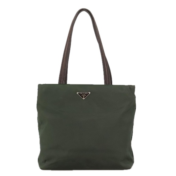 PRADA Tote Bag Nylon Khaki Brown Silver Auth 102966 - Picture 13 of 16